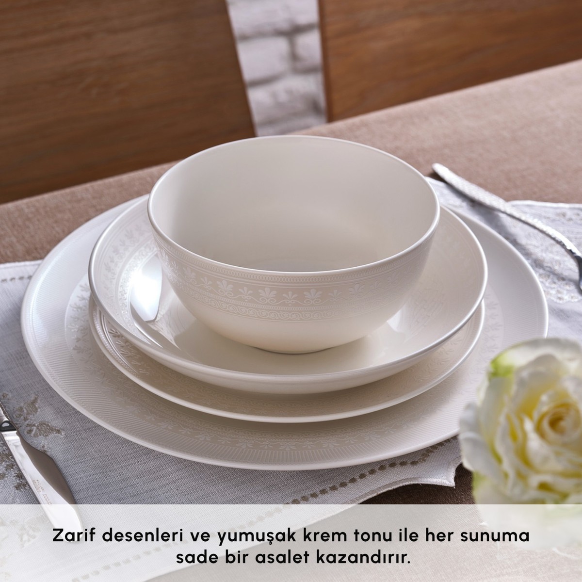 110001139201579.jpg Karaca Forever Bone Artiste 53 Parça 12 Kişilik Yemek Takımı - Görsel 1