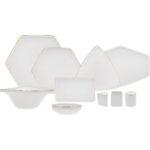 Karaca Stream Bone Geo 59 Parça 12 Kişilik New Bone Yemek Takımı – Beyaz, Altın Detaylı Modern Geometrik Tasarım - Görsel 2