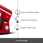 Karaca Mastermaid Chef Pro Çift Kollu Hamur Yoğurma Makinesi Imperial Red 1750W 5L - Görsel 4