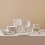 Karaca Fine Pearl Helen 62 Parça 12 Kişilik Beyaz Porselen Kare Tabaklı Şık Yemek Takımı