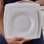 Karaca Fine Pearl Helen 62 Parça 12 Kişilik Beyaz Porselen Kare Tabaklı Şık Yemek Takımı - Görsel 3