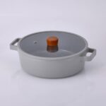 Soyluhan Fika Cam Kapaklı Alüminyum Gri Döküm Sığ Tencere 30 cm D-NEOG230L