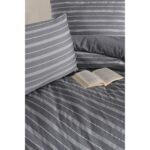 Varol Lastikli Saten Çizgili Çift Kişilik Nevresim Takım - Antrasit - Görsel 2