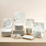 Karaca Square Bone Autumn 60 Parça Beyaz Kare Desenli Porselen Yemek Takımı – 12 Kişilik Şık Tasarım