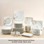Karaca Square Bone Autumn 60 Parça Beyaz Kare Desenli Porselen Yemek Takımı – 12 Kişilik Şık Tasarım - Görsel 3