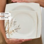 Karaca Square Bone Autumn 60 Parça Beyaz Kare Desenli Porselen Yemek Takımı – 12 Kişilik Şık Tasarım - Görsel 5