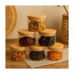 Noah Exclusive 400 ml  6'lı Borosilikat Cam Kahvaltılık Seti - Sızdırmaz Silikonlu Bambu Kapak - 90 x 70 mm (X6) - Görsel 2