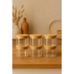 Noah Exclusive 400 ml  6'lı Borosilikat Cam Kahvaltılık Seti - Sızdırmaz Silikonlu Bambu Kapak - 90 x 70 mm (X6) - Görsel 3