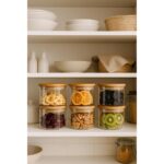 Noah Exclusive 400 ml  6'lı Borosilikat Cam Kahvaltılık Seti - Sızdırmaz Silikonlu Bambu Kapak - 90 x 70 mm (X6) - Görsel 4