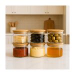 Noah Exclusive 400 ml  6'lı Borosilikat Cam Kahvaltılık Seti - Sızdırmaz Silikonlu Bambu Kapak - 90 x 70 mm (X6) - Görsel 5