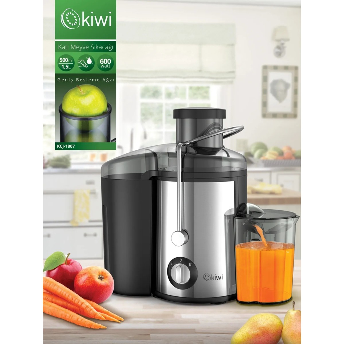110001165181800.jpg Kiwi KCJ-1807 Katı Meyve Sıkacağı - Siyah / Gri - 600 Watt - Görsel 1