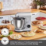 Karaca Mastermaid Chef Ultra D2000W Dijital Ekranlı Hamur Yoğurma Makinesi Silver 7 L - Görsel 4