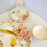 Sudedi Home Glore Asya Roomy  32 Parça 6 Kişilik Altın Yaldızlı Seramik Kahvaltı Takımı - Görsel 2