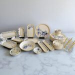 Glore Mavi Kuş Altın Yaldızlı 41 Parça 6 Kişilik Seramik  Kahvaltı Takımı