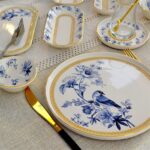 Glore Mavi Kuş Altın Yaldızlı 41 Parça 6 Kişilik Seramik  Kahvaltı Takımı - Görsel 4