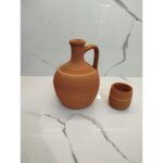 Cappadocia Family Store Dolap Boy El Yapımı Kahverengi Toprak Su Testisi (2 Litre) Buzdolabı Boyutuna Uygun (22 Cm) Bardak Hediyeli