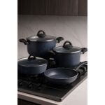 YUNUSOĞLU HOME 7 Parça Almeria Gri Granit Dik Tencere ve Tava Seti – 20 cm 2.5l, 24 cm 4.5l, 26 cm 3l, 26 cm Tava