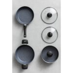 YUNUSOĞLU HOME 7 Parça Almeria Gri Granit Dik Tencere ve Tava Seti – 20 cm 2.5l, 24 cm 4.5l, 26 cm 3l, 26 cm Tava - Görsel 2