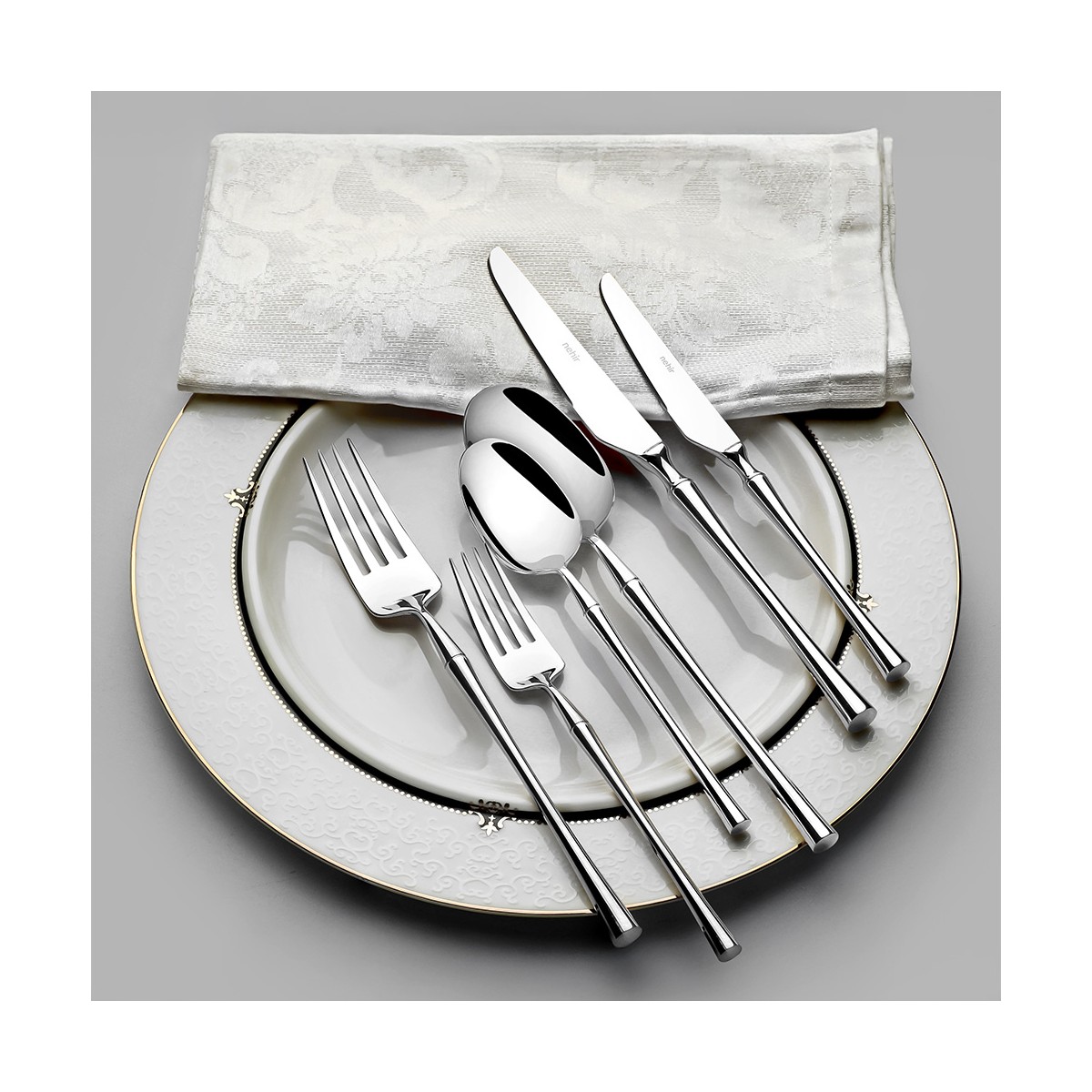 110001171705397.jpg Nehir Marbella Sade 12 Kişilik 84 Parça Kutulu Çatal Kaşık Bıçak Takımı - Görsel 1