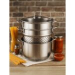 Hascevher 20 cm Haşlama Süzgeçli Spaghetti Tencere Cam Kapaklı Kumsal Tepeli