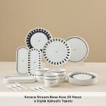 Karaca Stream Bone Kore 22 Parça 6 Kişilik Desenli Kahvaltı Takımı Beyaz Altın Renk - Görsel 2