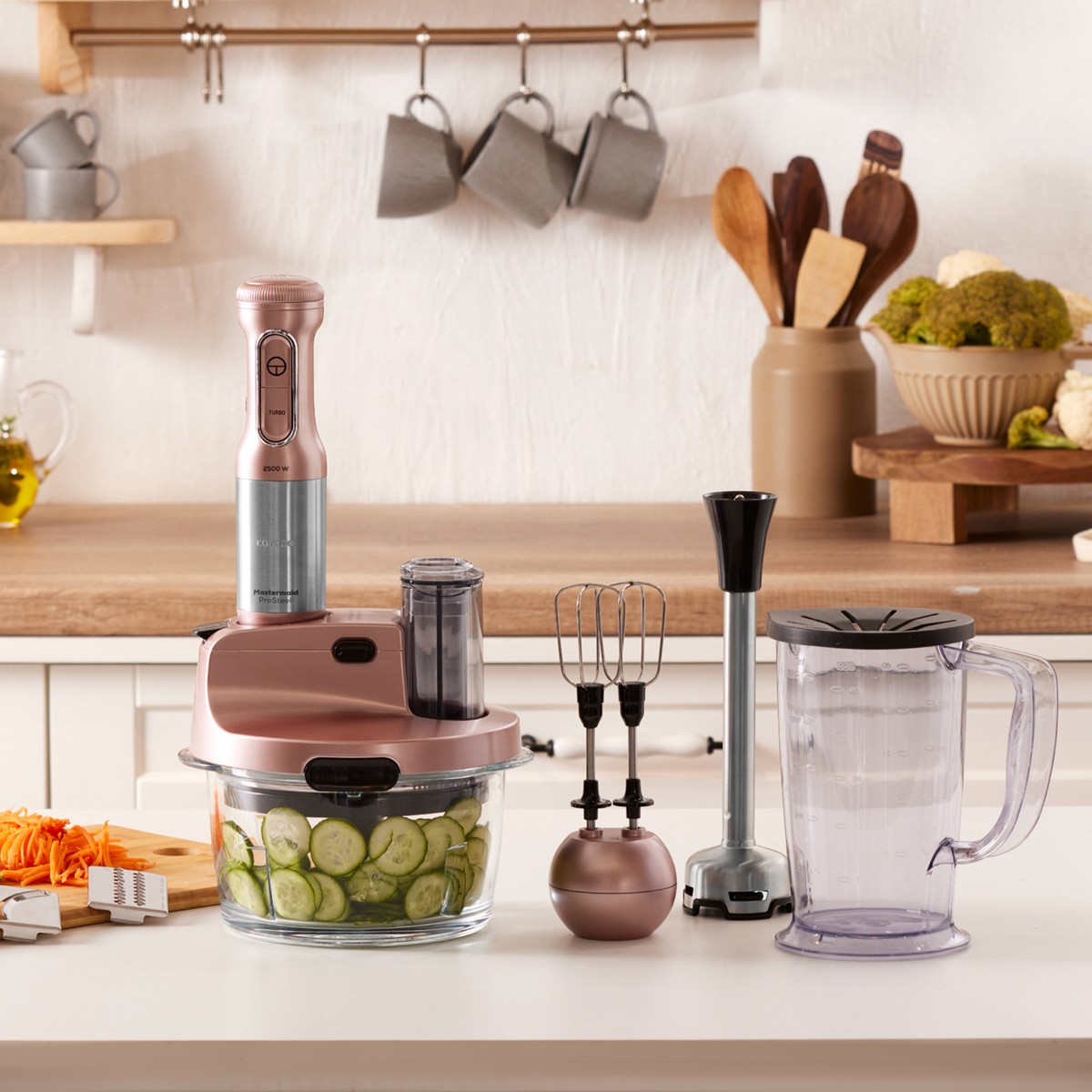 110001173084110.jpg Karaca Mastermaid Prosteel Cam Mutfak Robotu Uzun Blender Ayaklı 6 Bıçaklı 2500 W Rosegold - Görsel 1