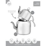 Hascevher Enzo Maxi Aile Boy Çaydanlık 2 lt Paslanmaz Çelik Modern Tasarım - Görsel 3