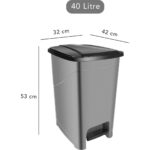 Tasarım Evi Iç Kovalı Slim Pedallı Banyo Mutfak Çöp Kovası - 40 Litre - Antrasit - Görsel 3