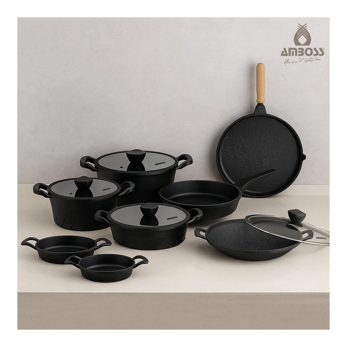 110001173529572.jpg Amboss Mihfer 12 Parça Döküm Tencere Sahan Tava Çeyiz Seti - Görsel 1