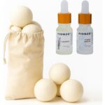 Fionze Çamaşır Yün Kurutma Topu ve Koku Seti – Kurutma Makinesi Için – 4 Adet Doğal Top + 2 Adet Koku