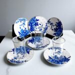 Türk Motifli 6'lı Mavi Porselen Tabaklı Çay Bardağı Takımı - Sudedi Home