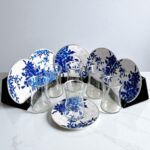 Türk Motifli 6'lı Mavi Porselen Tabaklı Çay Bardağı Takımı - Sudedi Home - Görsel 2