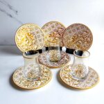 Altın Varaklı ve Desenli 6'lı Porselen Tabaklı Çay Bardağı Takımı - Sudedi Home
