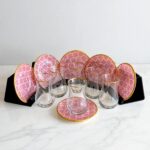 Pembe Geometrik Desenli 6'lı Cam Tabaklı Çay Bardağı Takımı - Sudedi Home - Görsel 2