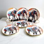 Etnik Fil Desenli 6'lı Porselen Tabaklı Çay Bardağı Takımı - Sudedi Home
