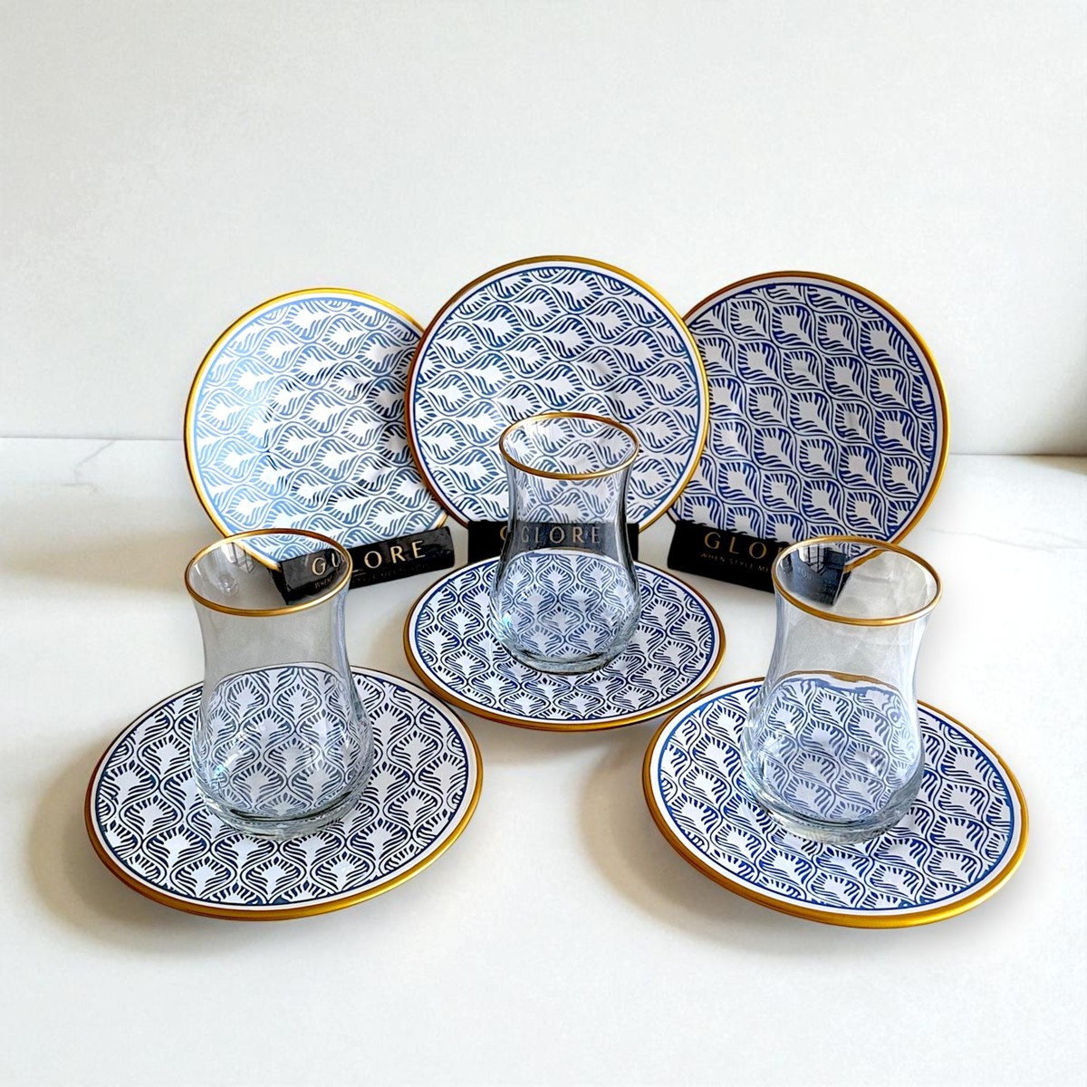 110001176318996.jpg Sudedi Home Mavi Beyaz 6 Kişilik Çay Bardağı Seti - Görsel 1