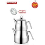 Kahramanlar Piramit Platin XXL 7 L Çaydanlık Seti 18/10 Paslanmaz Çelik Yüksek Isı İletimli - Görsel 4