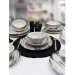 Arna Porselen  Anka 24 Parça 6 Kişilik Siyah Beyaz Düz Tasarım  Porselen Yemek Takımı - Görsel 4