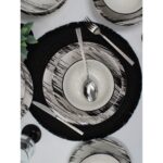 Arna Porselen  Anka 24 Parça 6 Kişilik Siyah Beyaz Düz Tasarım  Porselen Yemek Takımı - Görsel 5