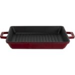 Lava Döküm Kare Izgara Tavası Döküm Demir Yekpare Çift Kulplu Ölçü 26X26CM.-BORDO