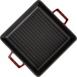 Lava Döküm Kare Izgara Tavası Döküm Demir Yekpare Çift Kulplu Ölçü 26X26CM.-BORDO - Görsel 3