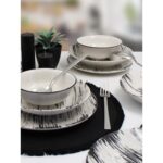 Arna Porselen Anka 48 Parça 12 Kişilik Siyah Desenli Yuvarlak Seramik Yemek Takımı, Mikrodalga ve Bulaşık Makinesine Uygun - Görsel 5