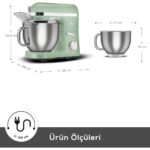Karaca Mastermaid Chef Pro Çift Kollu Stand Mikser 1750W, 5 L Paslanmaz Çelik Hazne, Soft Green, 6 Kademeli Hız Ayarı - Görsel 4
