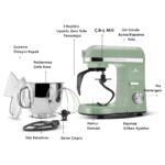 Karaca Mastermaid Chef Pro Çift Kollu Stand Mikser 1750W, 5 L Paslanmaz Çelik Hazne, Soft Green, 6 Kademeli Hız Ayarı - Görsel 5