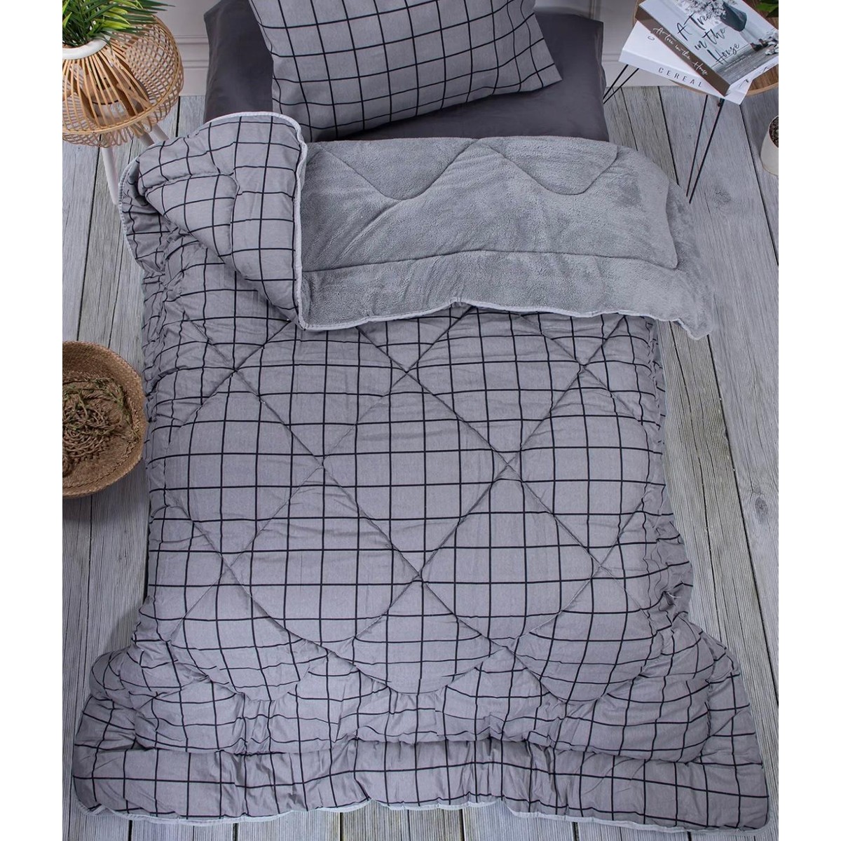 110001187411829.jpg Arma Concept Wellsoft Tek Kişilik Lüx Pamuklu Uyku Seti Desenli Yorgan 155 x 215 cm & Yastık Kılıfı & Lastikli Çarşaf - Görsel 1