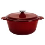 Lava Döküm Yuvarlak Güvec Tencere Döküm Demir Yekpare Kulplu. ÇAP(Ø)26CM.-BORDO