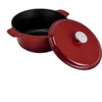 Lava Döküm Yuvarlak Güvec Tencere Döküm Demir Yekpare Kulplu. ÇAP(Ø)26CM.-BORDO - Görsel 2