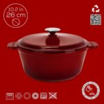 Lava Döküm Yuvarlak Güvec Tencere Döküm Demir Yekpare Kulplu. ÇAP(Ø)26CM.-BORDO - Görsel 4