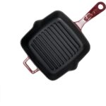 Lava Döküm Kare Izgara Tava Döküm Demir Yekpare Saplı Ölçü 20X20CM.-BORDO - Görsel 3