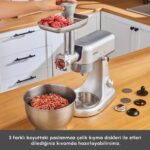 Karaca Multicast Plus Döküm Kıyma Çekme/Sucuk-Sosis/İçli Köfte/ Kurabiye Aparatlı Hamur Yoğurma Makinesi Silver 1000w 5l - Görsel 3